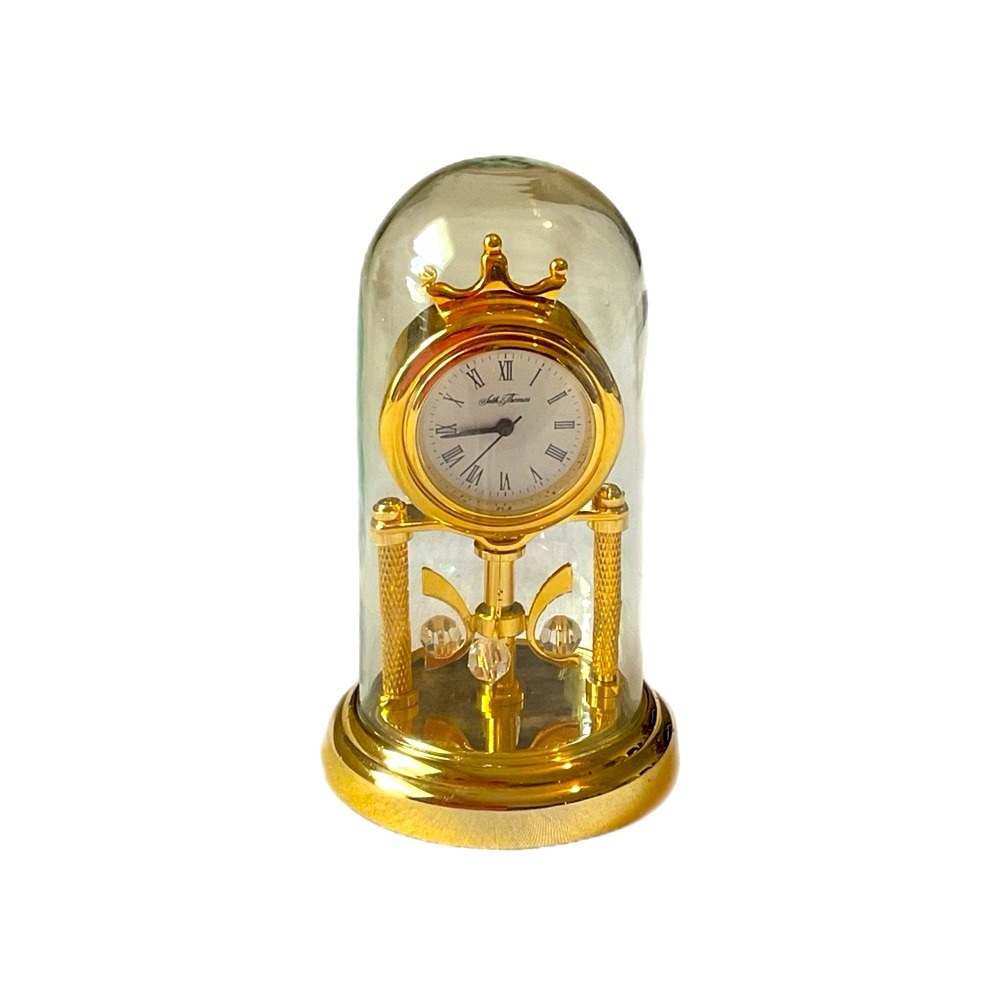 Rare Seth Thomas Miniature Anniversary Clock Gold Tone, Very Clear Glass Dome